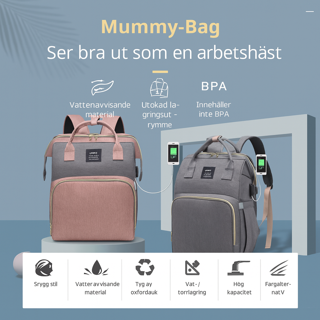 Multifunktionell blöjaväskan Ryggsäck för bebis
