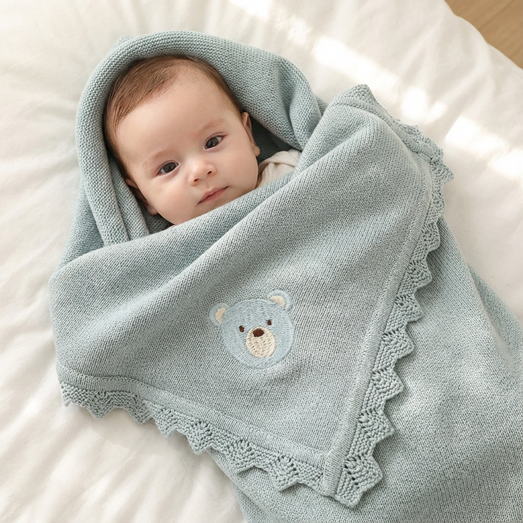 Stickad babyfilt i bomull