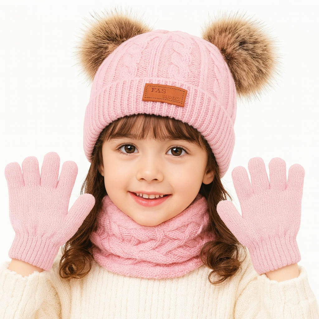 Stickat vinterset i polyester