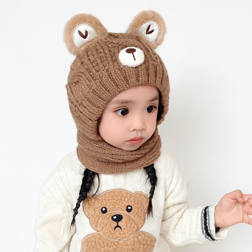 Björnmössa i mjuk stickad polyester