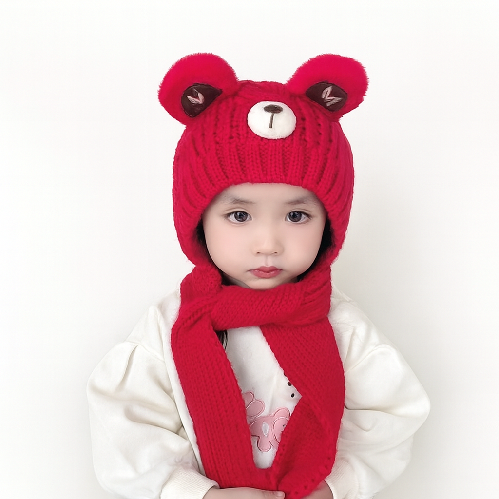 Björnmössa i mjuk stickad polyester